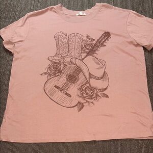 Maurices Pink Western Graphic Tee with Guitar and Roses